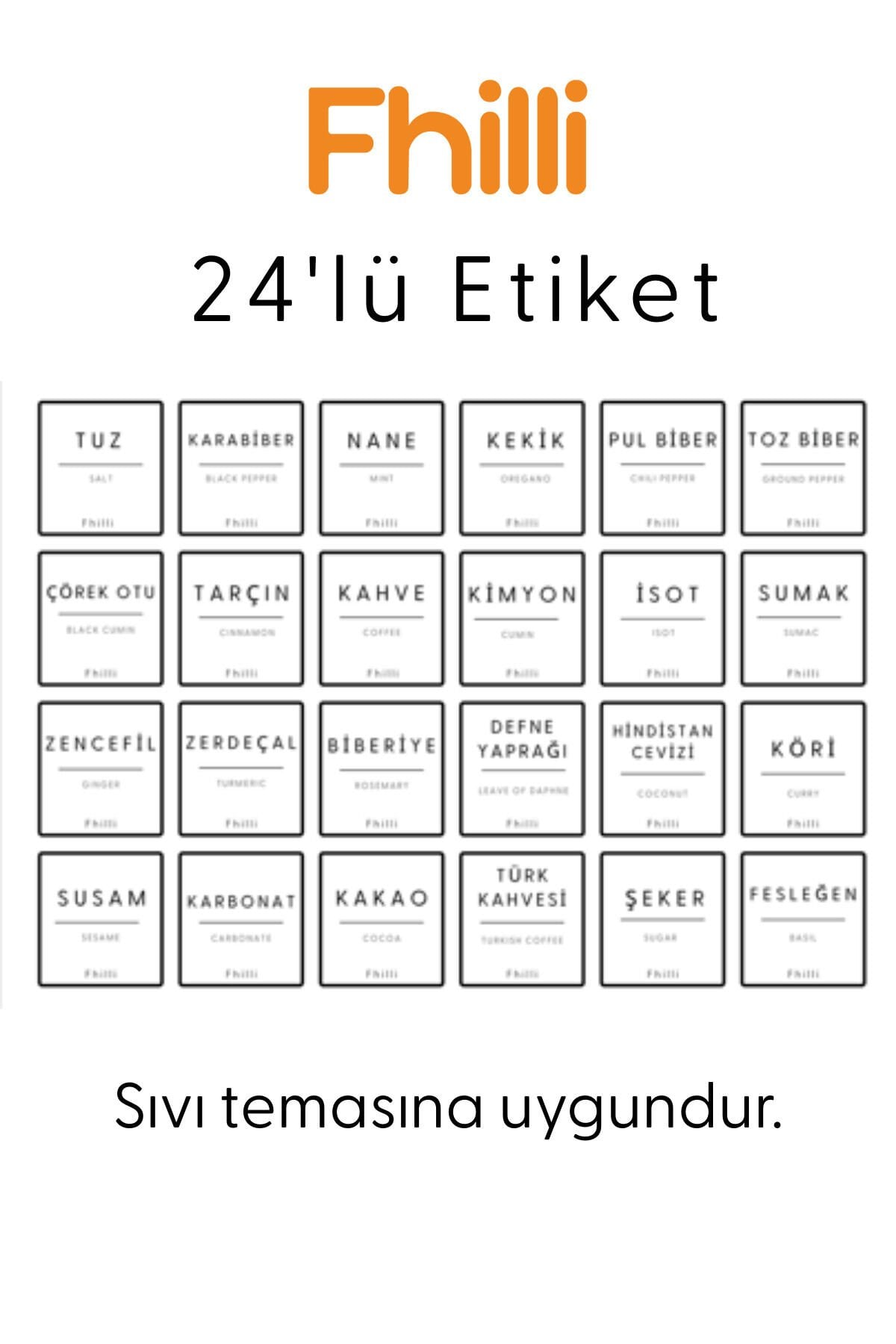 24'lü Sıvı Temasına Uygun Yıkanabilir Baharatlık Etiketi