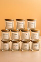 Nova - 12'li Bambu Vakum Kapaklı Etiket Hediyeli Cam Saklama Kabı Baharatlık Seti 350 ml