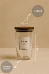 Motto Plus - 6'lı Tulip Ağacı Vakum Kapaklı Etiketli Cam Saklama Kabı Baharatlık Seti 400 ml