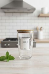 Motto Plus - 6'lı Çam Ağacı Vakum Kapaklı Etiketli Cam Saklama Kabı Baharatlık Seti 400 ml