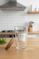 Motto Plus - 6'lı Çam Ağacı Vakum Kapaklı Etiketli Cam Saklama Kabı Baharatlık Seti 400 ml