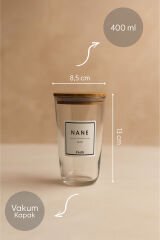 Motto Plus - 6'lı Çam Ağacı Vakum Kapaklı Etiketli Cam Saklama Kabı Baharatlık Seti 400 ml