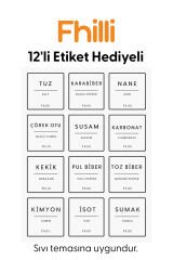 Motto Plus - 6'lı Çam Ağacı Vakum Kapaklı Etiketli Cam Saklama Kabı Baharatlık Seti 400 ml