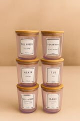 Motto - 6'lı Bambu Vakum Kapaklı Kaşık, Etiket Hediyeli, Mor Cam Saklama Kabı Baharatlık Seti 315 ml