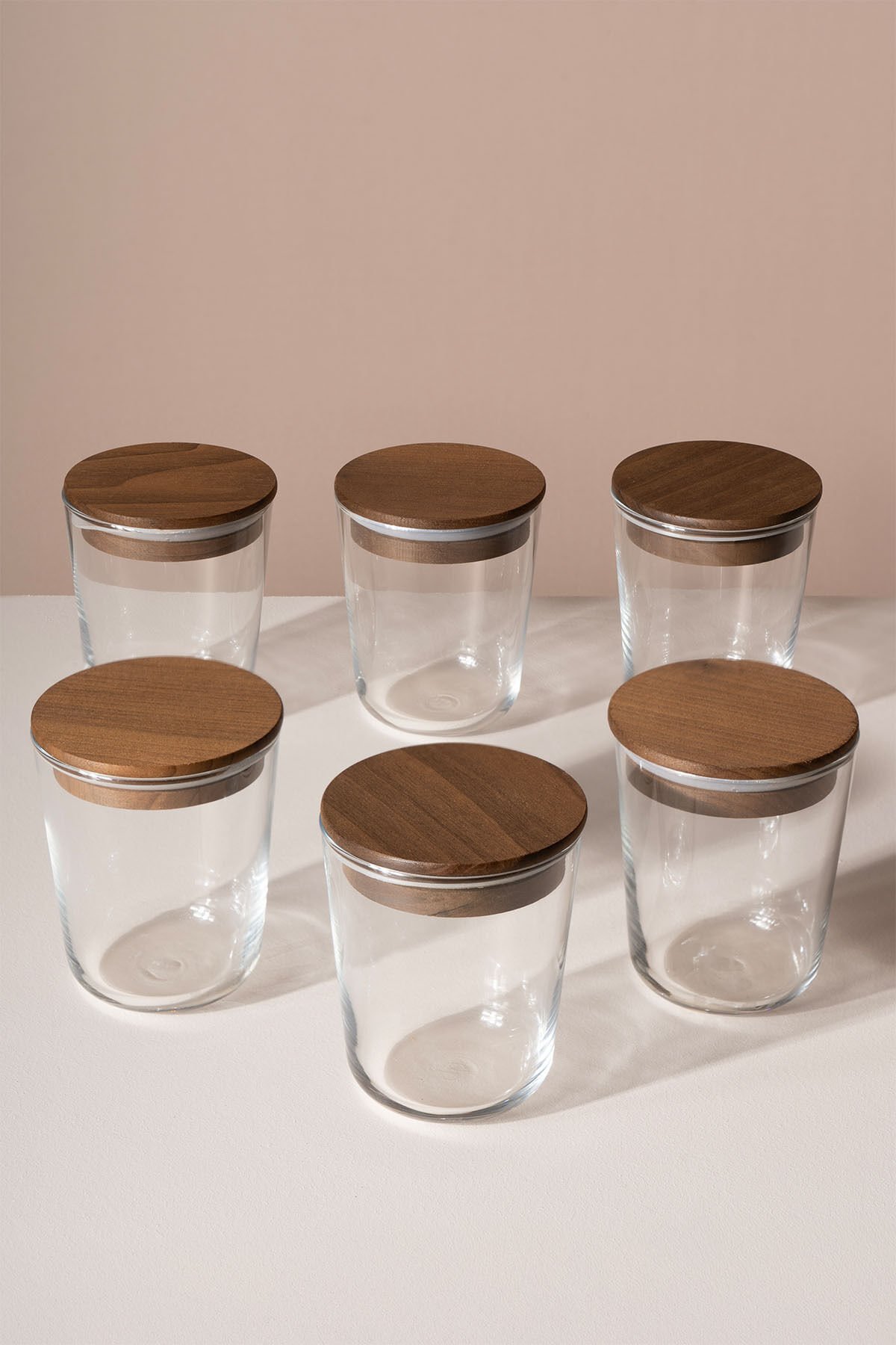 Motto - 6'lı Tulip Ağacı Vakum Kapaklı Etiket Hediyeli Cam Saklama Kabı Baharatlık Seti 315 ml