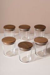 Motto - 6'lı Tulip Ağacı Vakum Kapaklı Etiket Hediyeli Cam Saklama Kabı Baharatlık Seti 315 ml