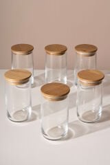 Terra - 6'lı Çam Ağacı Vakum Kapaklı Etiket Hediyeli Cam Saklama Kabı Baharatlık Seti 365 ml