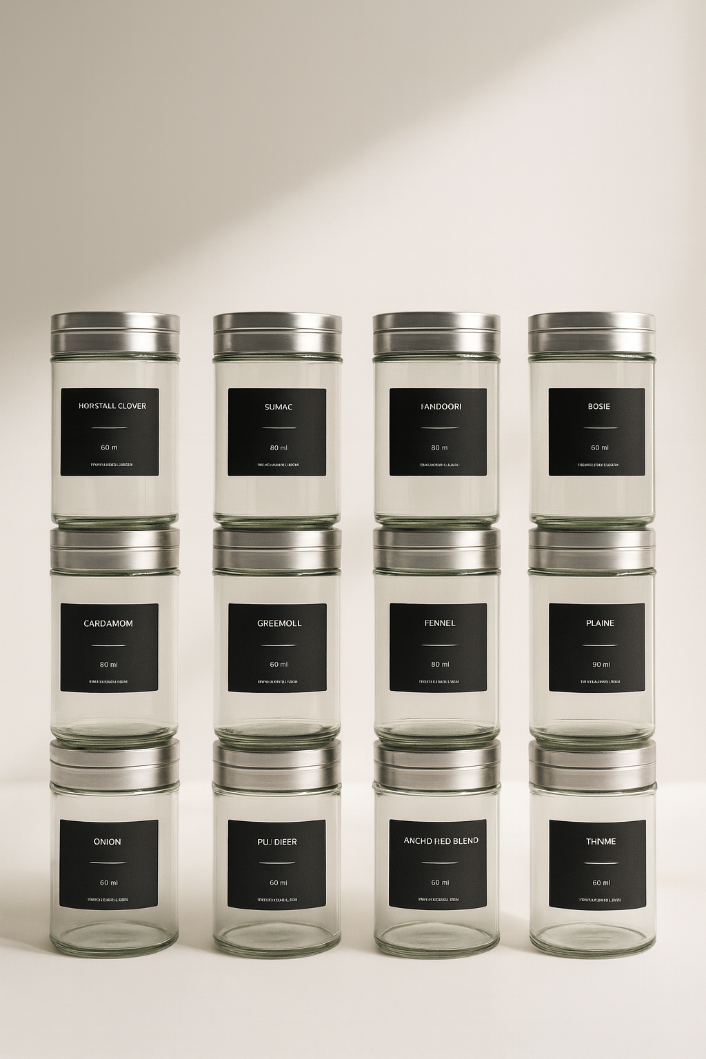 Portland - Metal Kapaklı 12'li Cam Baharat Seti 80 ml Etiket Hediyeli