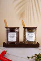 Paris 2'li Kapaklı Kaşık ve Etiket Hediyeli Standlı Cam Baharatlık