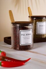 Paris 2'li Kapaklı Kaşık ve Etiket Hediyeli Standlı Cam Baharatlık