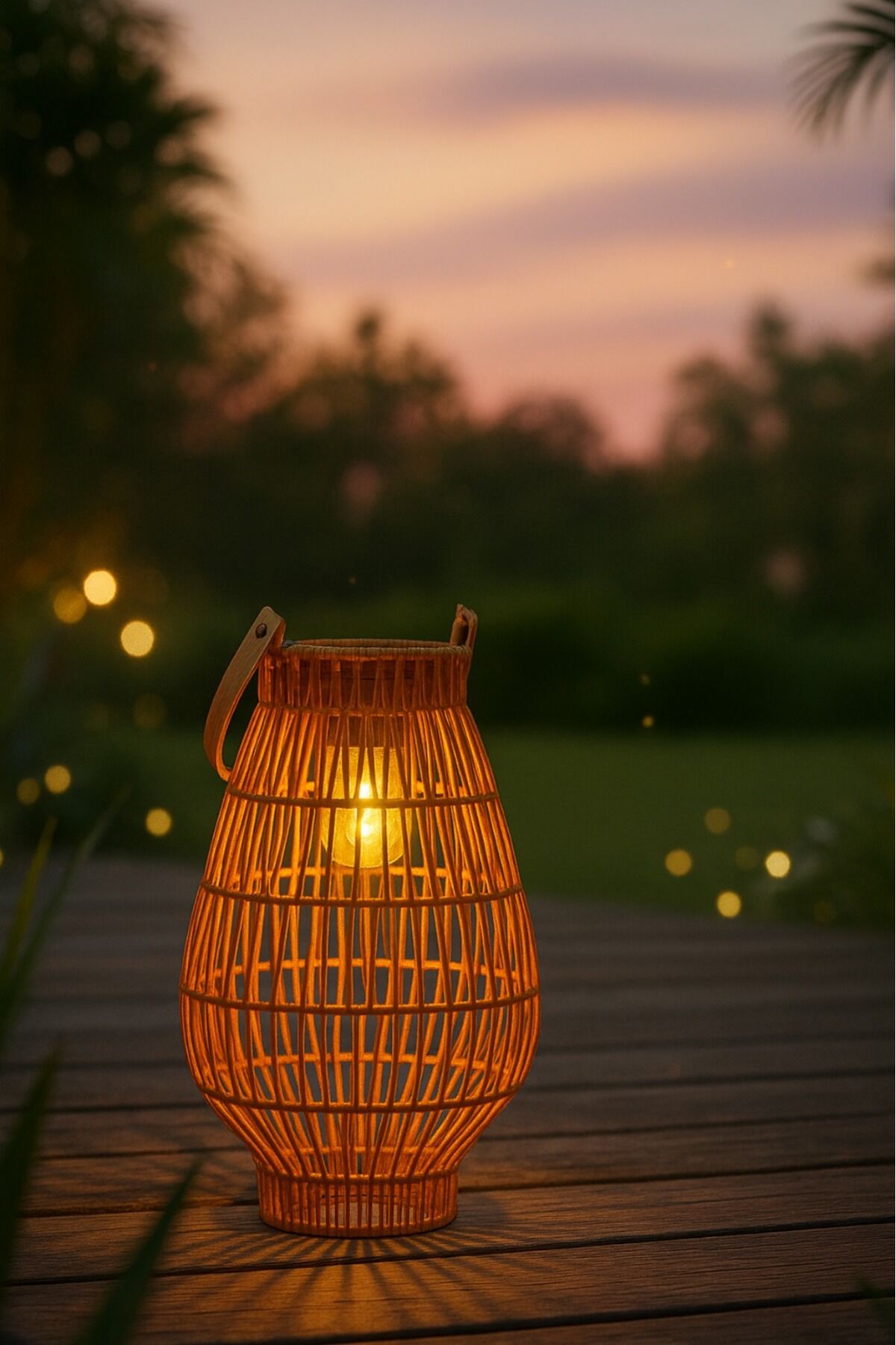 Solar Rattan Fener Lamba – Güneş Enerjili Dekoratif Bahçe ve Balkon Aydınlatma 31 cm