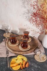 Dantel 12 Parça Yuvarlak Bambu Altlıklı Çay seti