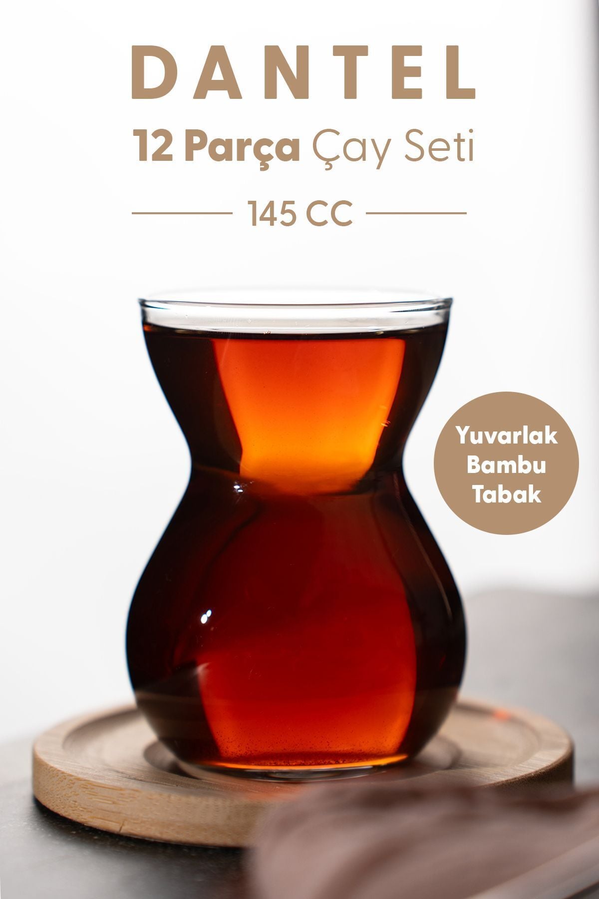 Dantel 12 Parça Yuvarlak Bambu Altlıklı Çay seti