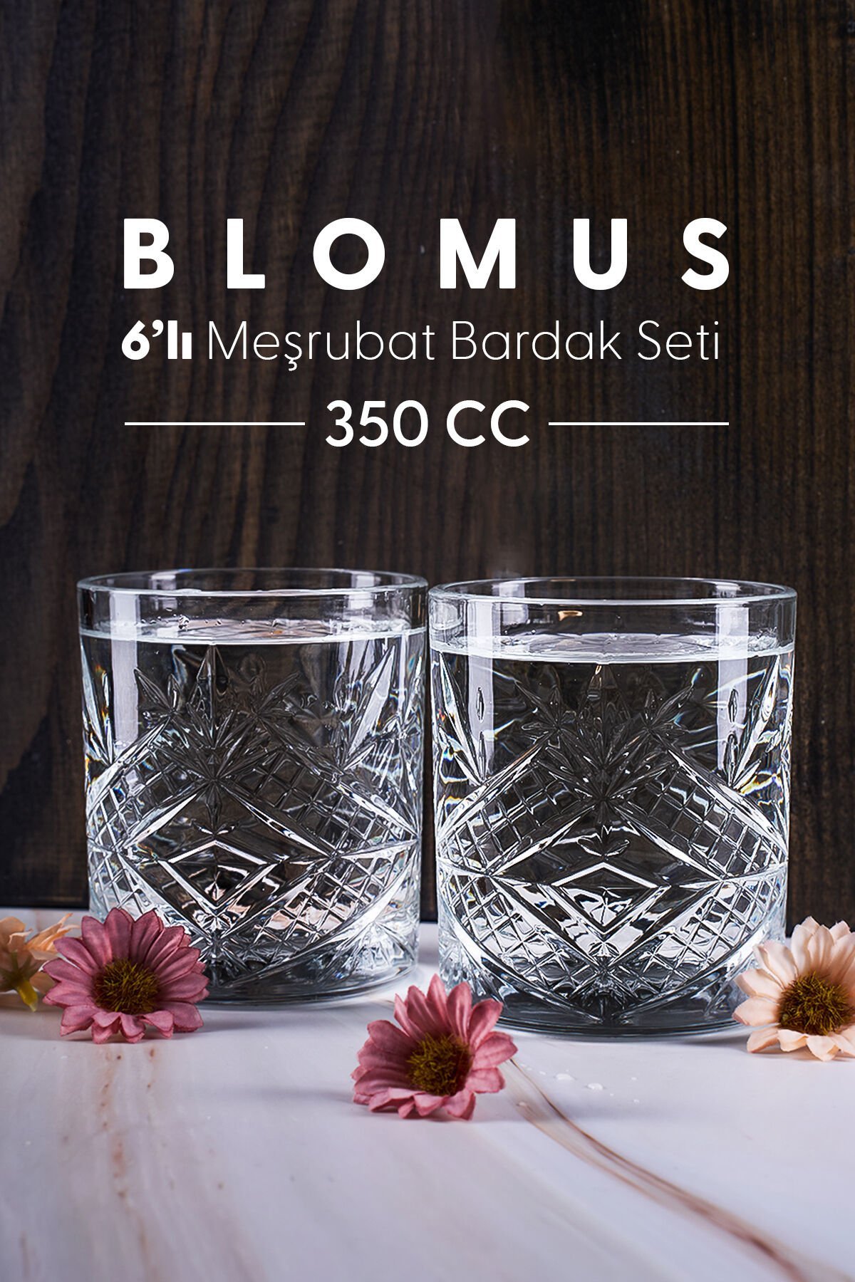 Blomus 6'lı Cam Meşrubat Bardak Seti Kristal Vintage Bardak 350 Cc