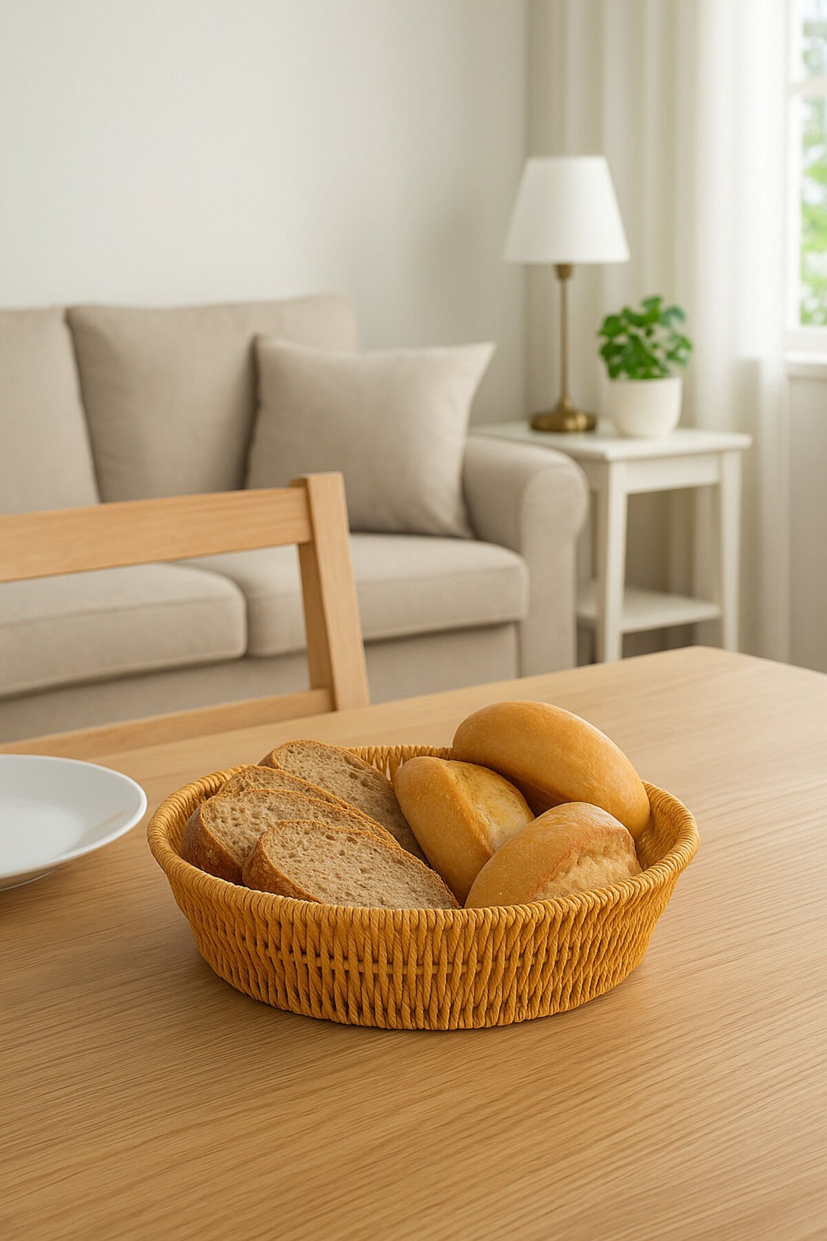 Yuvarlak Örgü Hasır Ekmek & Servis Sepeti 25 cm