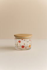 Vetro - 6'lı Bambu Kapaklı Cam Kahvaltılık Kase Çiçek Desenli 220 cc