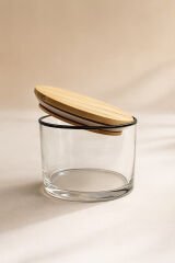 Vetro - 6'lı Bambu Kapaklı Cam Kahvaltılık Kase  Siyah Rim 220 cc