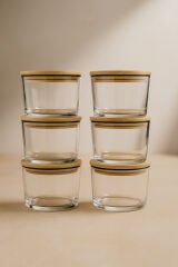 Vetro - 6'lı Bambu Kapaklı Cam Kahvaltılık Kase  Siyah Rim 220 cc