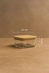 Orion - 4'lü Bambu Kapaklı Vakumlu Cam Kahvaltılık Çerezlik 300 ml Düz