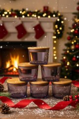 Vetro - 6'lı Bambu Kapaklı Cam Kahvaltılık Kase Mor 220 cc