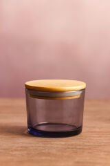 Vetro - 6'lı Bambu Kapaklı Cam Kahvaltılık Kase Mor 220 cc