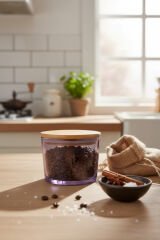 Vetro - 6'lı Bambu Kapaklı Cam Kahvaltılık Kase Mor 220 cc