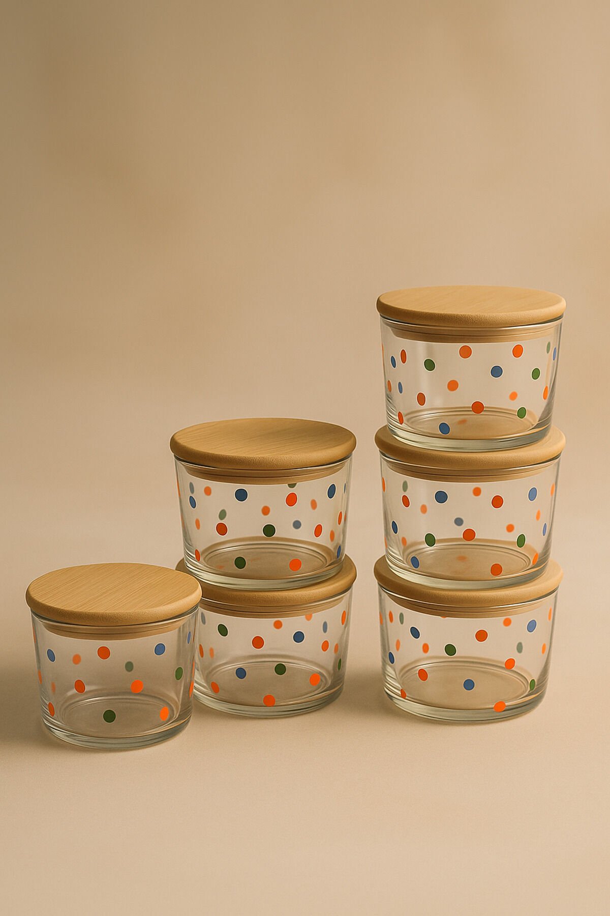 Vetro - 6'lı Bambu Kapaklı Cam Kahvaltılık Kase 220 cc Puantiyeli