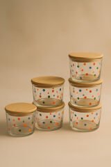 Vetro - 6'lı Bambu Kapaklı Cam Kahvaltılık Kase 220 cc Puantiyeli