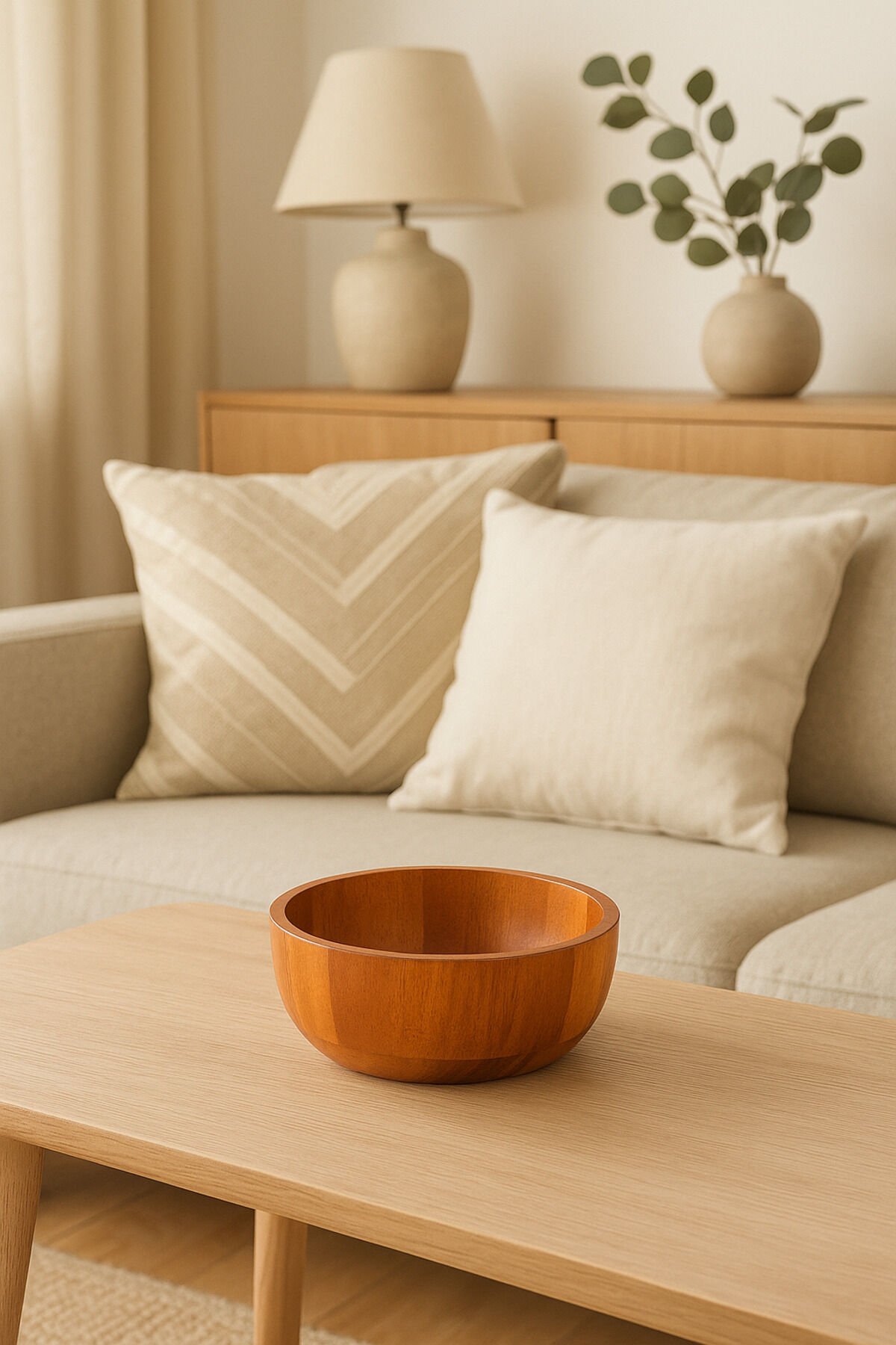 Akasya Doğal Ahşap Derin Kase | Salata, Sunum ve Servis Kasesi 20 cm