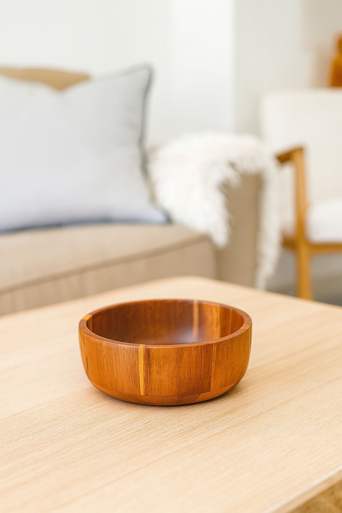 Akasya Doğal Ahşap Derin Kase | Salata, Sunum ve Servis Kasesi 28 cm