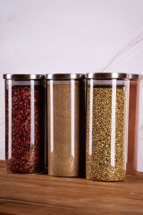 Oslo - 6'lı Metal Kapaklı Vakumlu Cam Saklama Kabı Baharatlık 300 ml