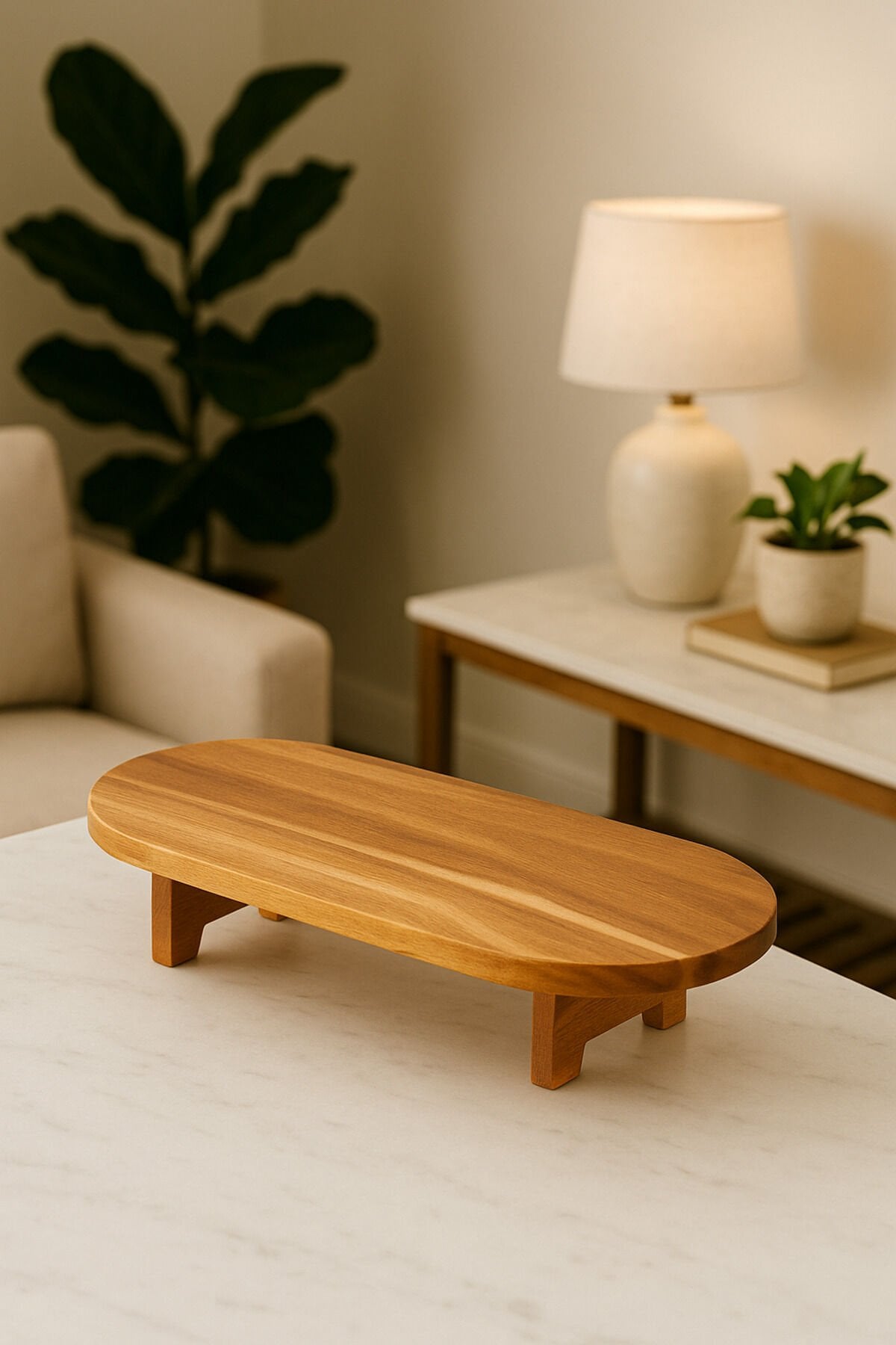 Akasya Ahşap Ayaklı Sunum ve Kesim Panosu 39,50x17,50 cm Doğal Servis Tahtası Büyük