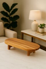 Akasya Ahşap Ayaklı Sunum ve Kesim Panosu 39,50x17,50 cm Doğal Servis Tahtası Büyük