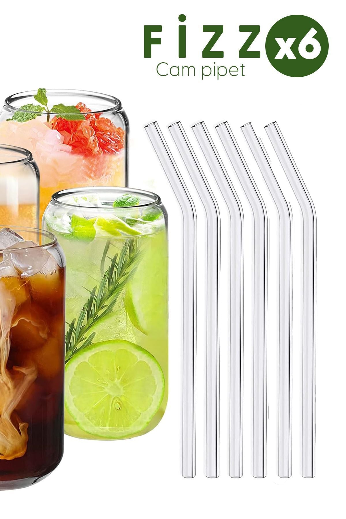 Fizz - 6'lı Borosilikat Cam Eğimli Pipet