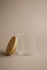 Siena- 4'lü Ahşap Kapaklı Kaşık Hediyeli Cam Saklama Kabı Bambu Kapak 375 cc