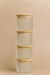 Siena- 4'lü Ahşap Kapaklı Kaşık Hediyeli Cam Saklama Kabı Bambu Kapak 375 cc