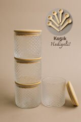 Siena- 4'lü Ahşap Kapaklı Kaşık Hediyeli Cam Saklama Kabı Bambu Kapak 375 cc