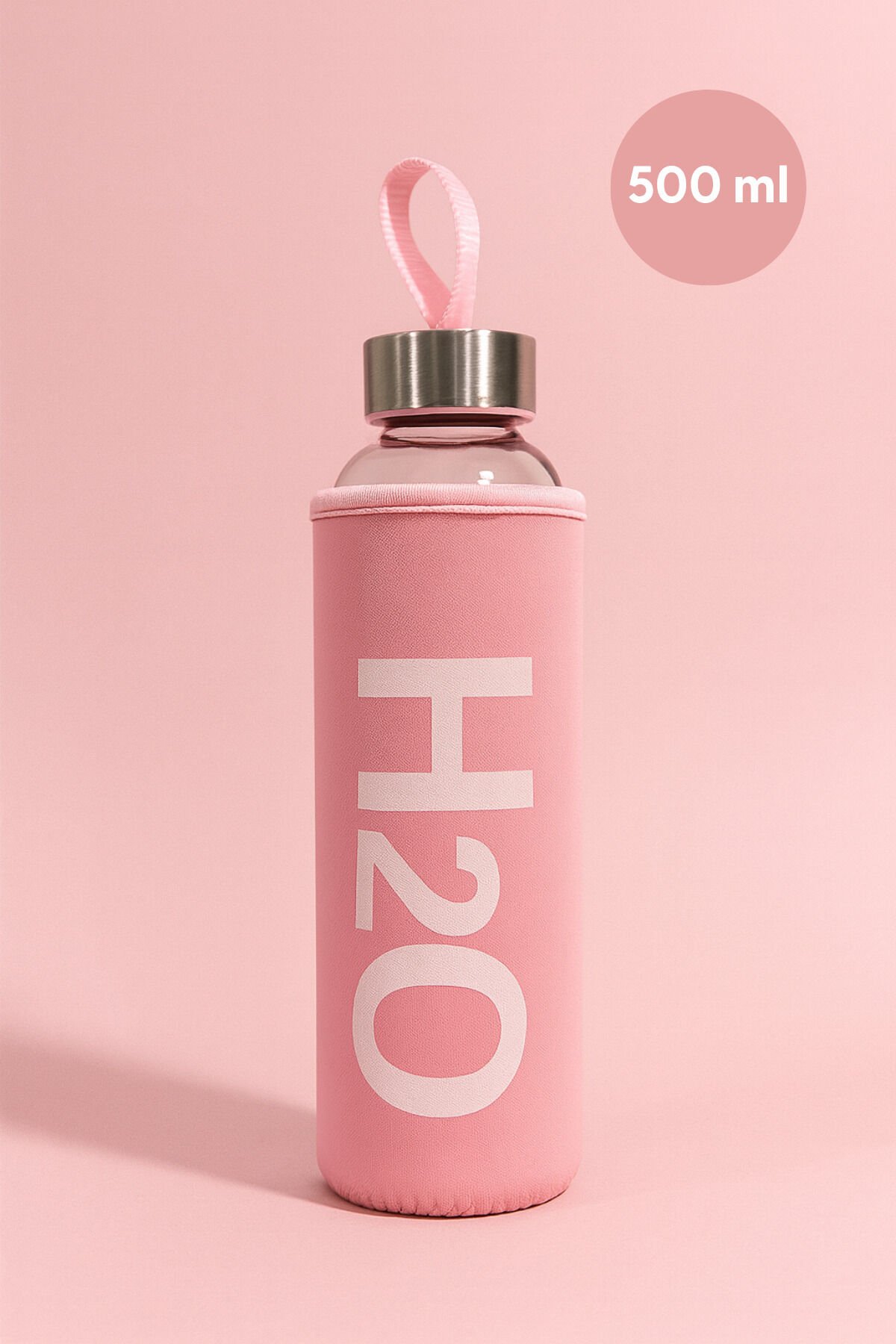 Bez Kılıflı Cam Matara 500 Ml Pembe