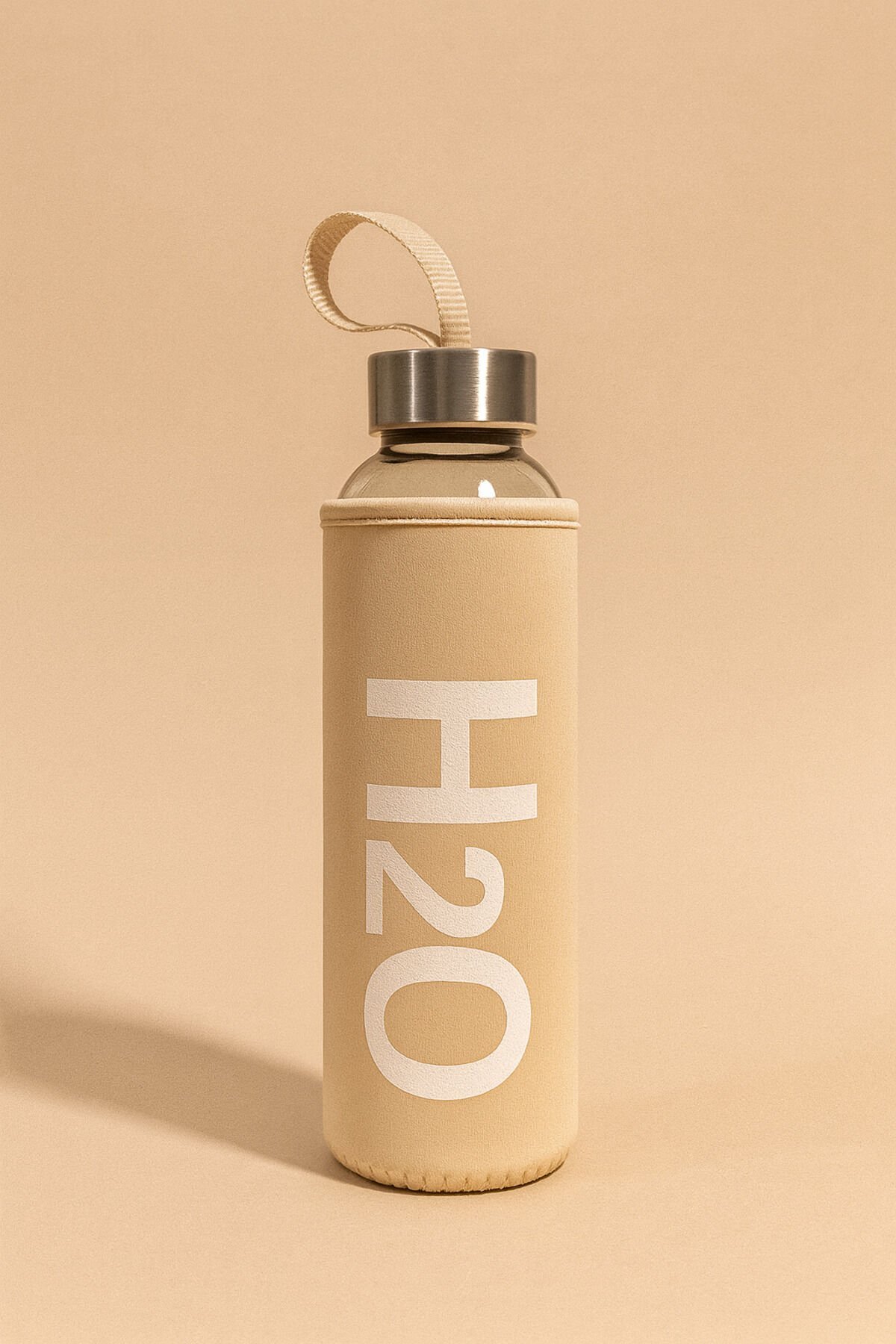 Bez Kılıflı Cam Matara 500 Ml Krem