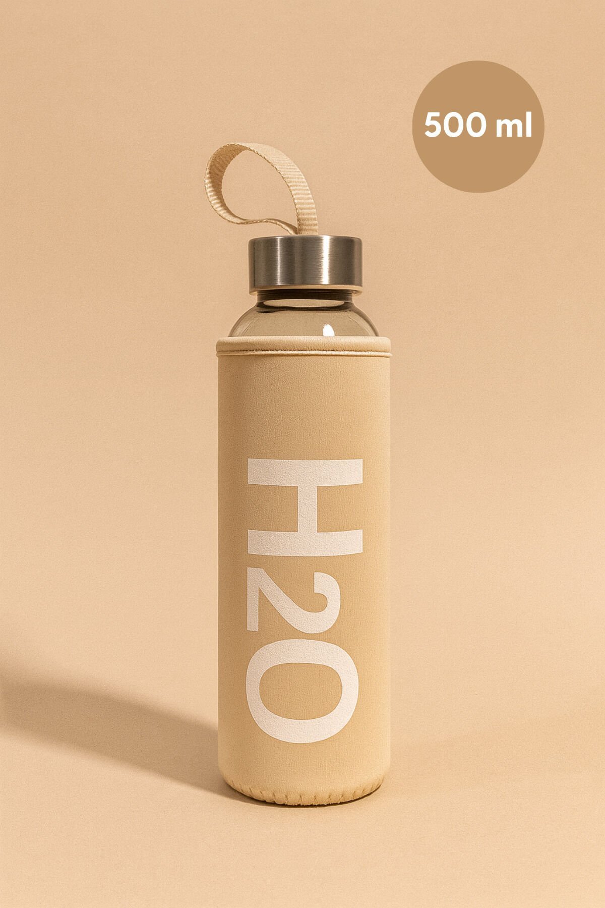 Bez Kılıflı Cam Matara 500 Ml Krem