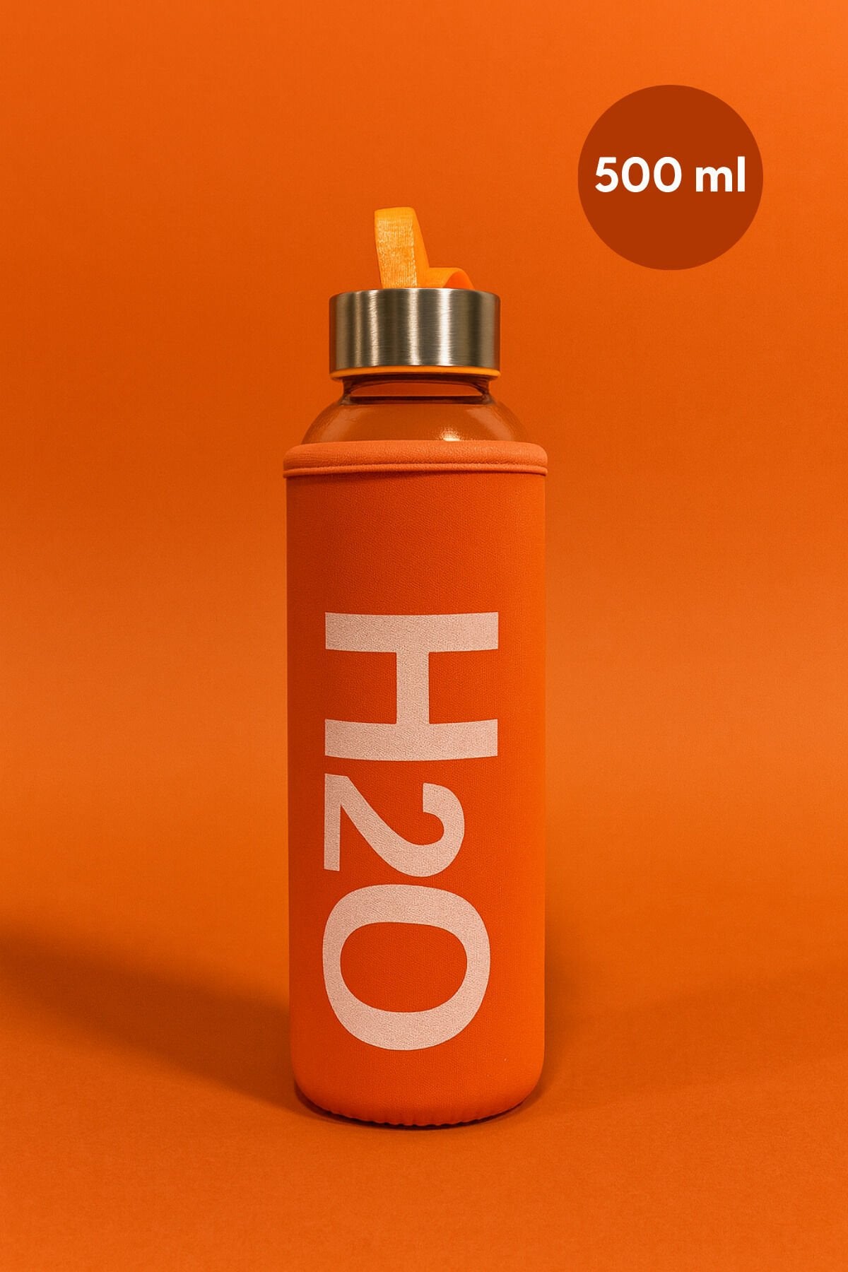 Bez Kılıflı Cam Matara 500 Ml Turuncu