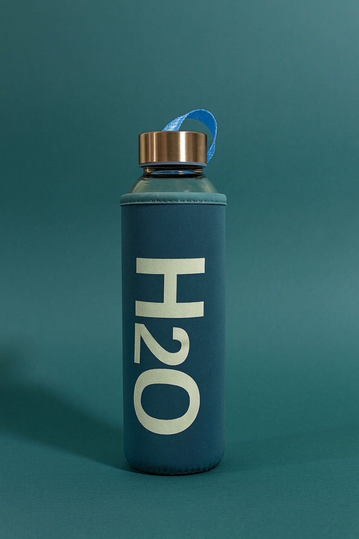 Bez Kılıflı Cam Matara 500 Ml Petrol Mavisi