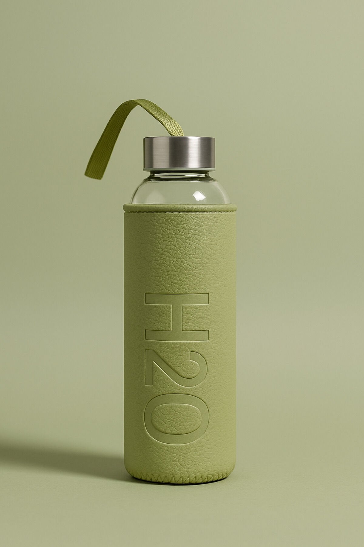 H2O Deri Kılıflı Cam Matara Yeşil 500 ml