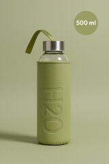 H2O Deri Kılıflı Cam Matara Yeşil 500 ml
