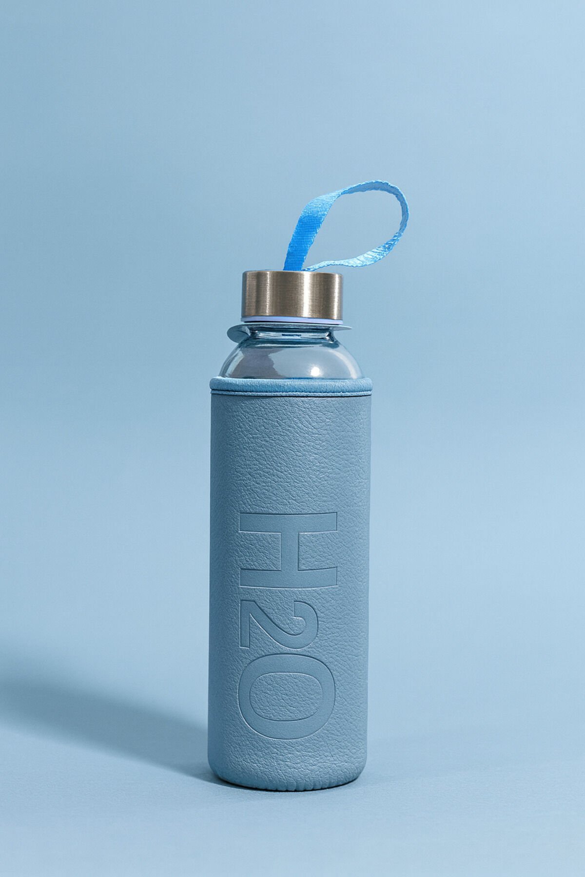 H2O Deri Kılıflı Cam Matara Mavi 500 ml