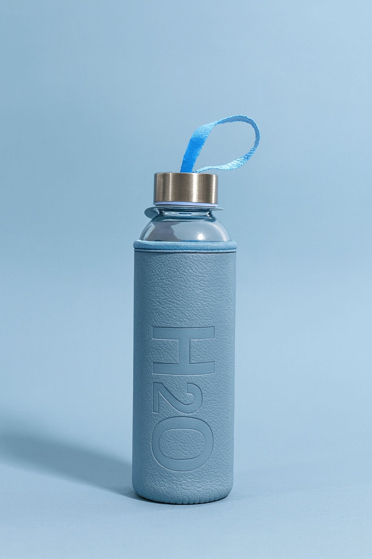 H2O Deri Kılıflı Cam Matara Mavi 500 ml