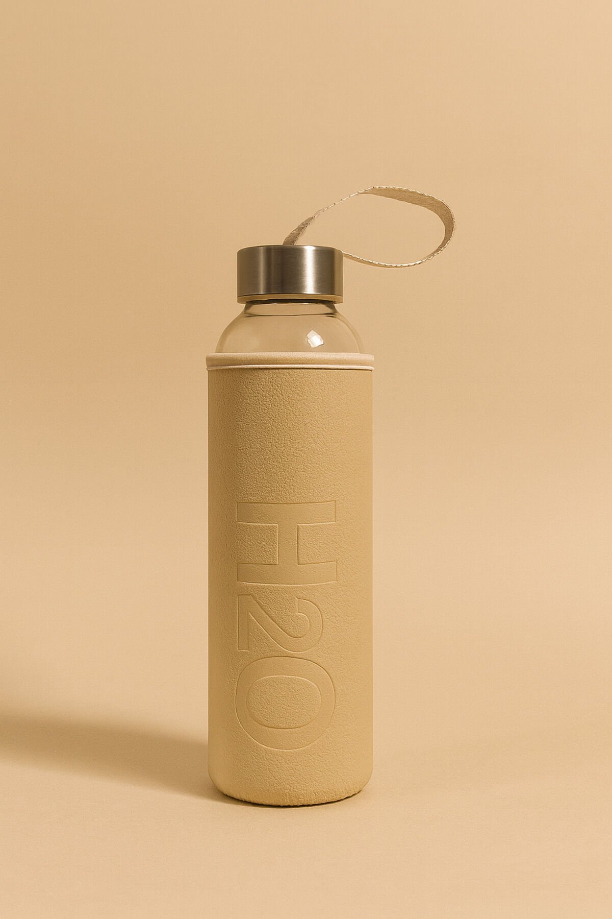 H2O Deri Kılıflı Cam Matara Krem 500 ml