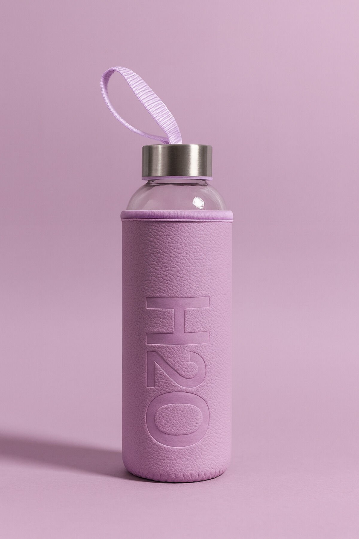 H2O Deri Kılıflı Cam Matara Lila 500 ml