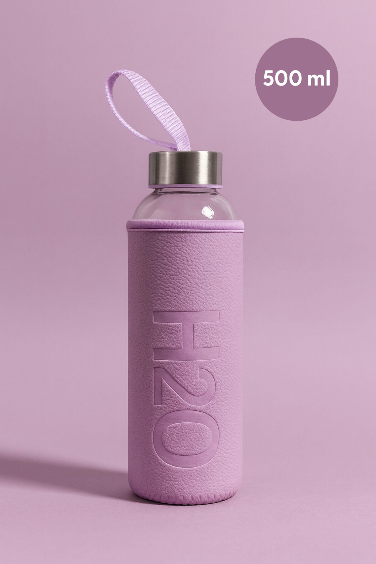 H2O Deri Kılıflı Cam Matara Lila 500 ml