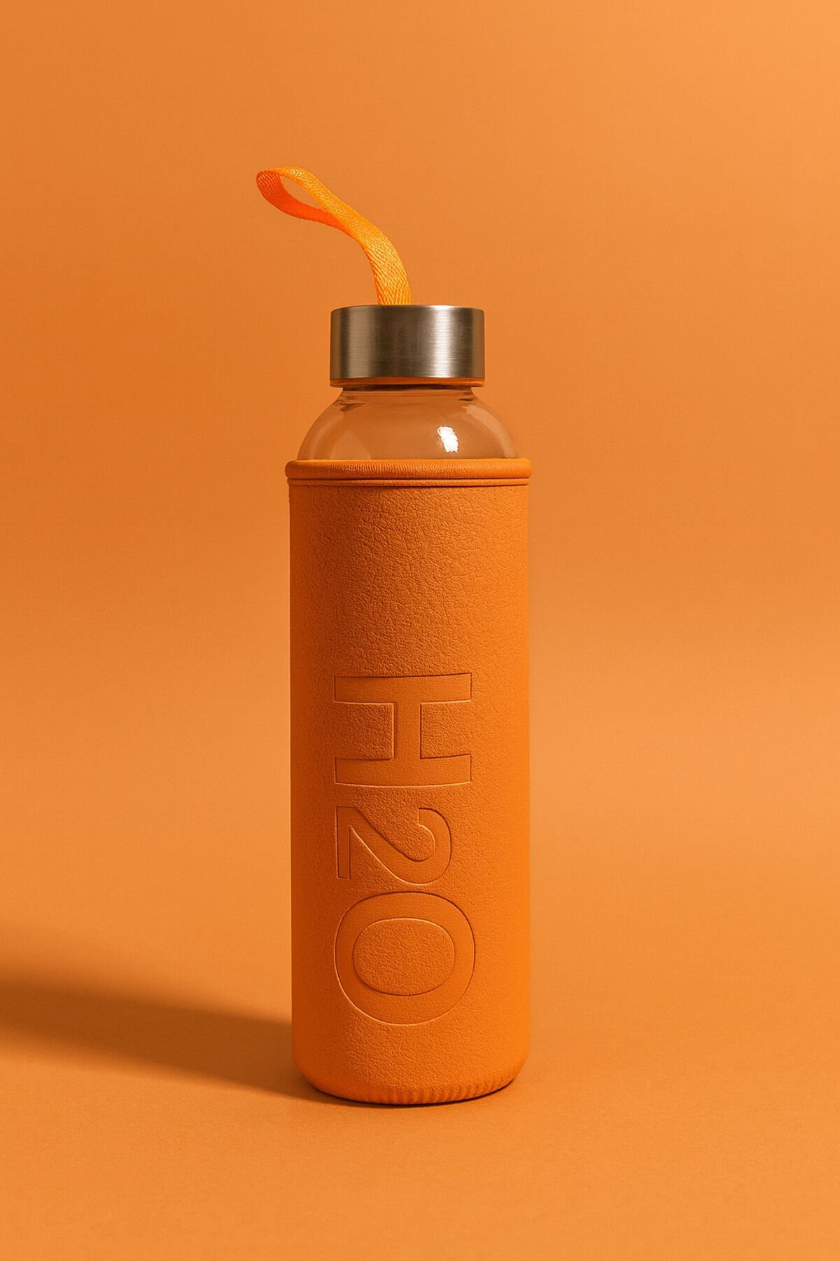 H2O Deri Kılıflı Cam Matara Turuncu 500 ml